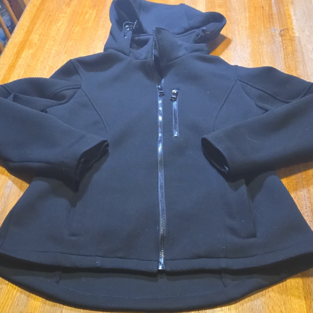 Andrew Marc Women Large Black Removable Hood Brest Pocket‎ Scuba Jacket